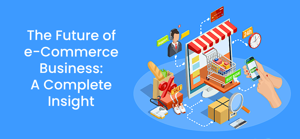 Future of e-commerce marketing trends 2025 illustration with online shopping icons